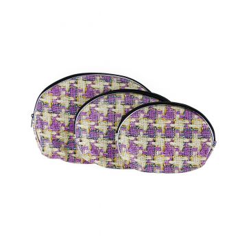 Gentute Cosmetice cu Imprimeu Carouri set 3 buc - Violet la reducere