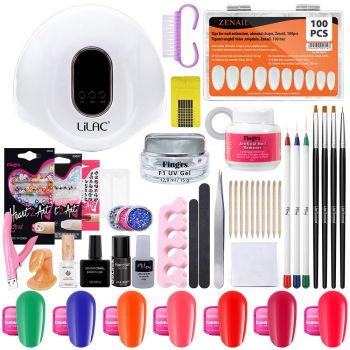 Kit unghii gel color base one, set unghii cu gel de constructie, lampa led unghii, soak off remover, nail art, NEON