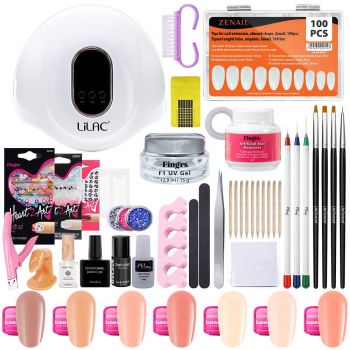 Kit unghii gel color base one, set unghii cu gel de constructie, lampa led unghii, soak off remover, nail art, NUDE