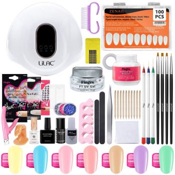 Kit unghii gel color base one, set unghii cu gel de constructie, lampa led unghii, soak off remover, nail art, PASTEL