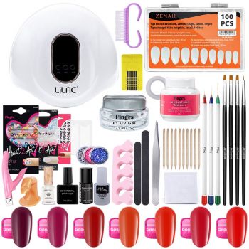 Kit unghii gel color base one, set unghii cu gel de constructie, lampa led unghii, soak off remover, nail art, RED