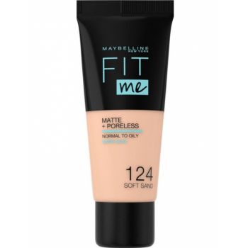 Fond de ten MAYBELLINE FIT ME Matte Poreless 124 Soft Sand, 30 ml