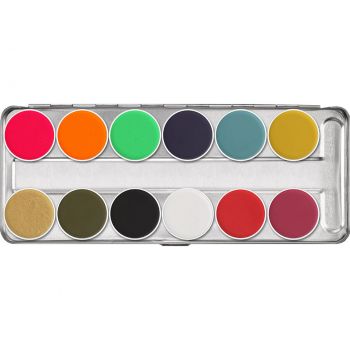 Paleta make up Kryolan Aquacolor F 12 culori pentru fata si corp 40ml