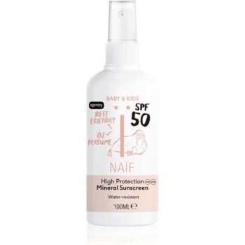 Naif Baby & Kids Mineral Sunscreen SPF 50 spray autobronzant fara parfum pentru nou-nascuti si copii