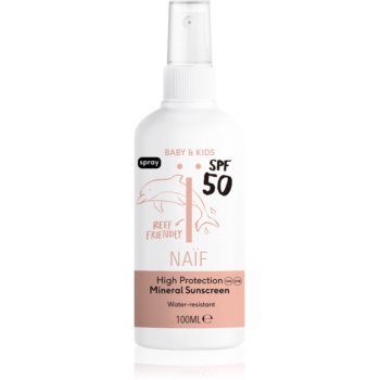 Naif Baby & Kids Mineral Sunscreen SPF 50 spray pentru bronzat pentru nou-nascuti si copii