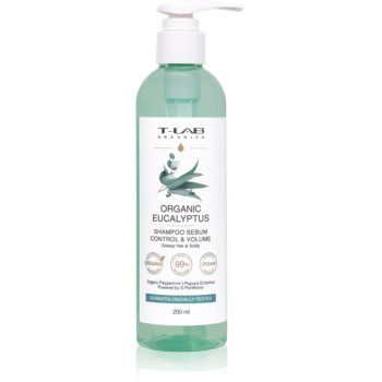 T-LAB Organics Eucalyptus Sebum Control & Volume Shampoo șampon pentru scalp gras cu efect calmant