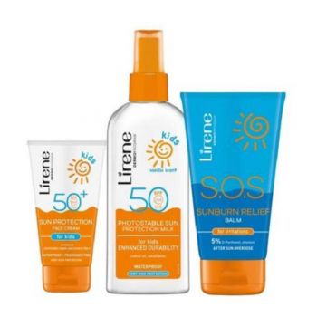 Set Cadou Protectie SPF Copii ( Lapte protectie solara pentru copii 150ml, Crema de fata copii SPF50 50ml, Balsam Calmant dupa plaja SOS, 150ml)