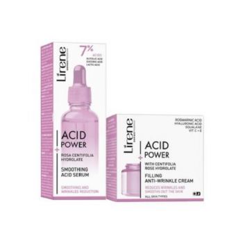 Set Cadou Regenerare faciala, pe baza de acizi naturali din fructe Acid Power 40+ ( Crema anti rid zi si noapte 50ml, Ser netezitor cu acid succinic 30ml )