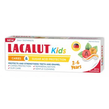 Pasta de dinti cu protectie anticarie si zaharuri, pentru copii 2-6 ani, Lacalut Kids