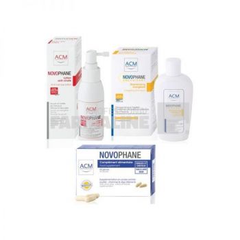 ACM Pachet Novophane Lotiune anticadere 100 ml + Sampon energizant 200 ml + Unghii si par capsule 60 cp de firma original