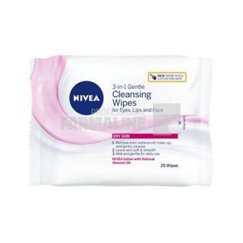 Nivea 81906 Servetele demachiante delicate 3 in 1 ten uscat 25 bucati de firma original