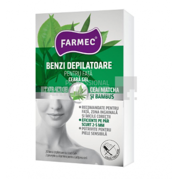 Farmec Benzi depilatoare pentru fata cu ceara gel cu extract de ceai matche si bambus 10 bucati