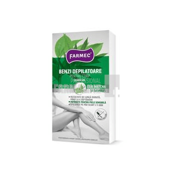 Farmec benzi depilatoare duble pentru corp cu ceara gel cu extract de matcha si bambus 8 benzi