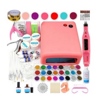 Kit unghii false cu lampa UV 36 W, freza electrica 20.000 rpm si 797 accesorii nail art