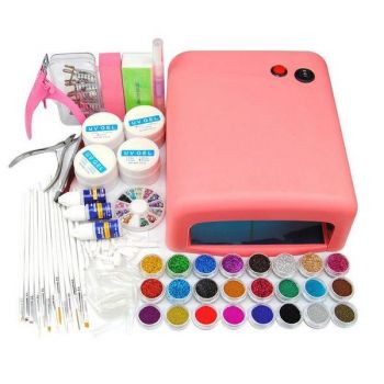 Kit unghii false cu lampa UV si 263 accesorii nail art