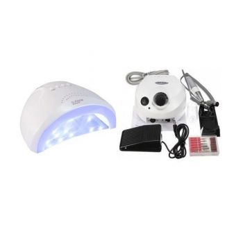 Kit unghii false, Lampa LED, Model SUN One, 48 W, Freza electrica profesionala, DM 202, 35.000 rpm, alba ieftina