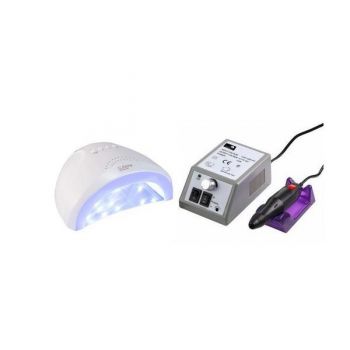 Kit unghii false, Lampa Led, Model Sun One, 48 W si Freza electrica profesionala, 20.000 rpm