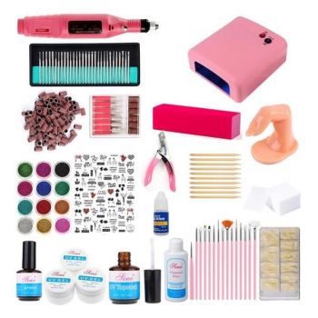 Kit unghii false, Lampa uscare unghii UV 36w, freza pila electrica unghii 20.000 rpm, si 440 accesorii nail art pentru manichiura si pedichiura