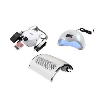 Set aparate profesionale manichiura, Lampa Uv Led SUN5 48w, Freza unghii 35000 RPM, Aspirator colector praf 40w