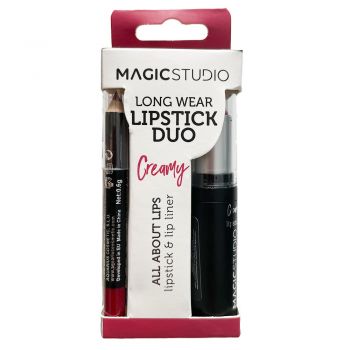 Ruj si creion de buze Magic Studio,Creamy, nr 1, rosu inchis de firma originala
