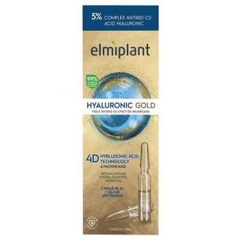 Fiole Antirid Pentru Ochi cu Efect de Reumplere - Elmiplant Hyaluronic Gold, 7 buc x 1.3 ml la reducere