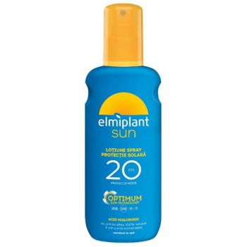 Lotiune Spray pentru Protectie Solara Medie cu Acid Hialuronic - Elmiplant Optimum Sun Technology, FPS 20, Rezistent la Apa, 200 ml la reducere