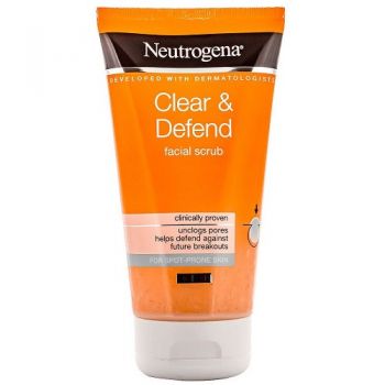 Scrub facial pentru ten predispus la pete, Neutrogena, Clear & Defend, 150 ml de firma originala