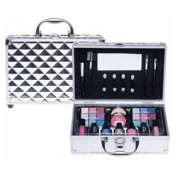 Set paleta machiaj tip geanta cosmetice Treffina 25 x 19 x 7,5 cm, trusa machiaj, silver