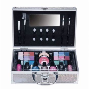 Set paleta machiaj tip geanta cosmetice Treffina 25 x 19 x 9 cm, trusa machiaj, silver