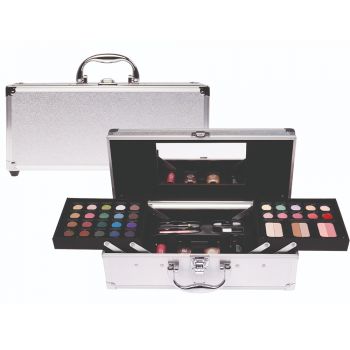 Set paleta machiaj tip geanta cosmetice Treffina, 30,5 x 11 x 14 cm, trusa produse cosmetice, silver