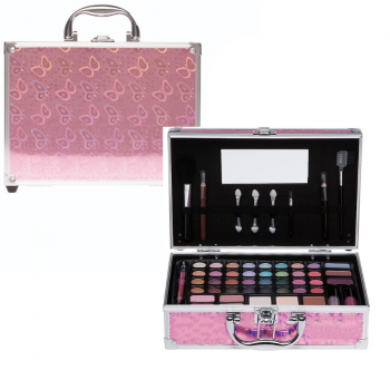 Set paleta machiaj tip geanta cosmetice Treffina Butterfly, 25 x 19 x 7,5 cm, trusa machiaj