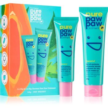 Pure Paw Paw Coconut Balsam pentru buze crapate si pielea uscata (set cadou) ieftin