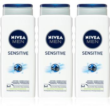 Nivea Men Sensitive Gel de duș pentru bărbați 3 x 500 ml (ambalaj economic)