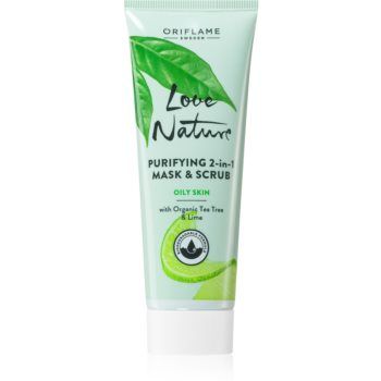 Oriflame Love Nature Organic Tea Tree & Lime masca e curatare si peeling pentru ten gras