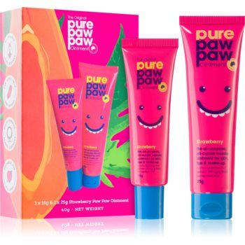 Pure Paw Paw Strawberry Balsam pentru buze crapate si pielea uscata (set cadou) ieftin