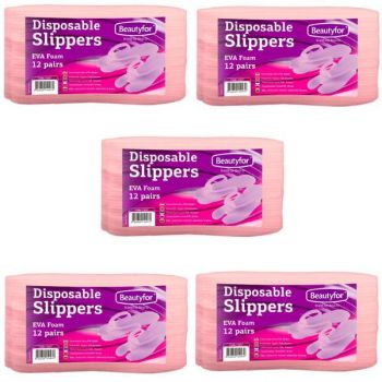 Pachet 5 x Papuci de Unica Folosinta din Spuma - Beautyfor Disposable Slippers EVA Foam, 12 perechi