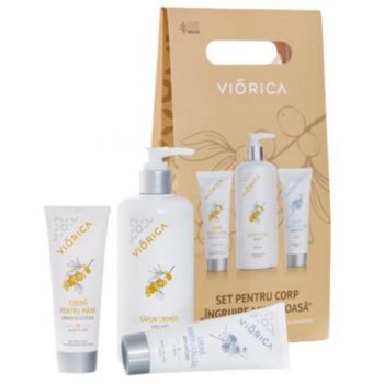 Set Cadou pentru corp Îngrijire minutioasa - Crema pentru calcaie, 75 ml, Crema pentru maini, 75 ml, Sapun lichid, 500 ml