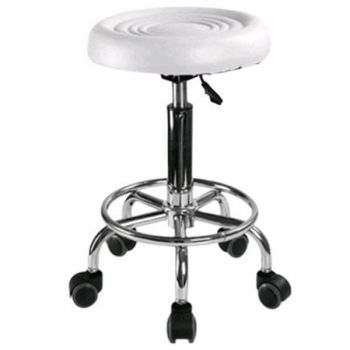 Scaun hidraulic cu roti, Alb, Taburet rotativ, pentru salon, Cosmetica, Manichiura, Pedichiura, Frizerie, Coafor, Piele ecologica, Cu suport  pentru picioare