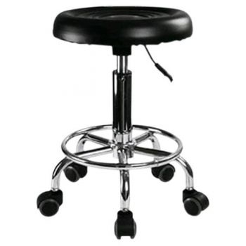 Scaun hidraulic pe roti, Negru, Taburet rotativ, pentru salon, Cosmetica, Pedichiura, Manichiura, Frizerie, Coafor, Piele ecologica, cu suport  pentru picioare