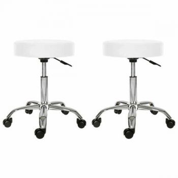 Set 2x Scaun rotativ pentru salon, Taburet hidraulic pe roti Alb de firma original