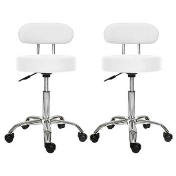 Set 2x Scaun salon cu spatar Alb, Taburet rotativ pe roti de firma original