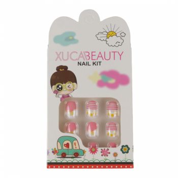 Set 12 Unghii False Pentru Copii, Xuca Beauty, 06 Pink and Gold