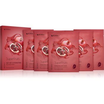 KORIKA SuperFruits Pomegranate - Set of 5 Hydrating Face Sheet Masks set de măști de față la un preț mai avantajos cu efect de hidratare Pomegranate