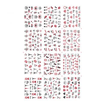 Set stickere A5 pentru decor unghii Lila Rossa, pentru valentine's day, 12 buc, sq-029-032