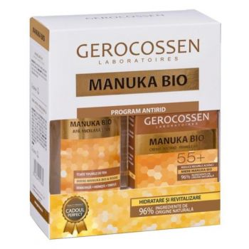 Set Cadou Manuka Bio - Crema Antirid pentru Riduri Profunde 55+, 50 ml si Apa Micelara 3 in 1, 300 ml, Gerocossen, 1 pachet