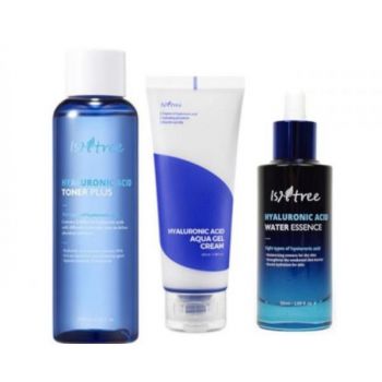 Set de hidratare pentru fata cu acid hialuronic Isntree - Solutie tonifianta 200 ml, Crema Gel 100 ml, Ser 50 ml