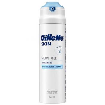 Gel de Ras cu Unt de Shea si Vitamina E - Gillette Skin Shave Gel Ultra Sensitive with Shea Butter & Vitamin E, 200 ml la reducere
