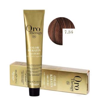 Vopsea Demi-permanenta Fanola Oro Therapy Color Keratin 7.34 Blond Auriu Aramiu, 100ml