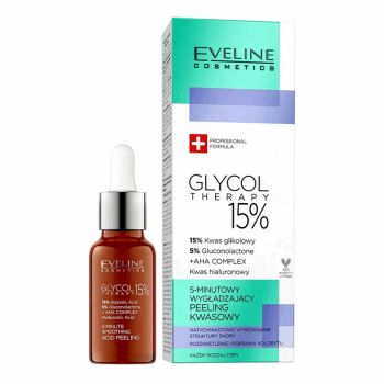 Eveline Glycol Therapy 15% peeling cu acid de netezire în 5 minute pentru toate tipurile de piele, 18 ml