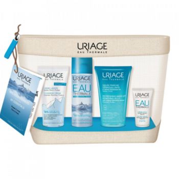 Kit de calatorie, Uriage: Cremă de curățare, 50 ml + Gel demachiant cu efect de revigorare 50 ml + Apă Termală Uriage Spray, 50 ml + Eau Thermale Cremă hidratantă, 15 ml de firma original